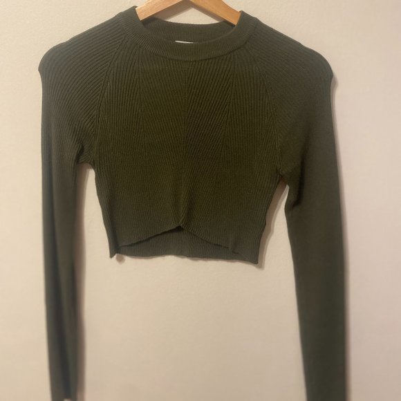 Olive green cropped sweater - Picture 1 of 3